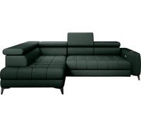 DomoHome Canapé d'angle Tollo Vert Tissu Anthologie Côté gauche 302x217x105 cm, Canapé en L avec fonction sommeil, Tiroir de lit 120x85x17 cm, Réglable électriquement