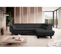 DomoHome CANAPE RAVEN L avec fonction sommeil et coffre de lit, Autoportant, Canapé rembourré avec appuie-têtes réglables, 257x198x96 cm, Côté droit, Couleur : Noir