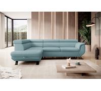 DomoHome CANAPE RAVEN L avec fonction sommeil et coffre de lit, Autoportant, Canapé rembourré avec appuie-tête réglables, 257x198x96 cm, Côté gauche, Couleur : Bleu clair