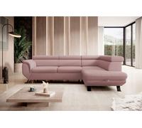 DomoHome CANAPE RAVEN L avec fonction sommeil et coffre de lit, Autoportant, Canapé rembourré avec appuie-tête réglables, 257x198x96 cm, Côté droit, Couleur : Rose poudré