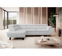 DomoHome CANAPE RAVEN L avec fonction sommeil et coffre de lit, Autoportant, Canapé rembourré avec appuie-tête réglables, 257x198x96 cm, Côté gauche, Couleur : Blanc