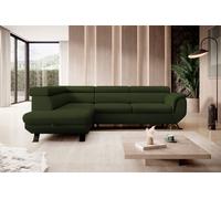 DomoHome CANAPE RAVEN L avec fonction sommeil et coffre de lit, Autoportant, Canapé rembourré avec appuie-tête réglables, 257x198x96 cm, Côté gauche, Couleur : Vert foncé