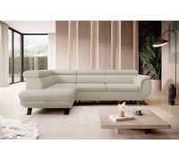 DomoHome CANAPE RAVEN L avec fonction sommeil et coffre de lit, Autoportant, Canapé rembourré avec appuie-tête réglables, 257x198x96 cm, Côté gauche, Couleur : Beige