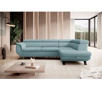 DomoHome CANAPE RAVEN L avec fonction sommeil et coffre de lit, Autoportant, Canapé rembourré avec appuie-tête réglables, 257x198x96 cm, Côté droit, Couleur : Bleu clair