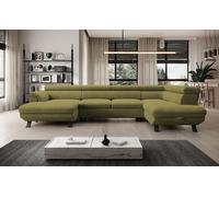DomoHome CANAPE RAVEN XL - Canapé d'angle convertible avec lit gigogne, appuie-tête réglables, coffre de rangement, grand canapé 334x198x162 cm Côté droit Mostaza