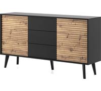 DomoHome Commode Buffet style loft WILLOW noir + chêne Artisan 104x83x39 cm - 2 portes, 3 tiroirs, système d'ouverture sans poignée, design moderne pour le salon