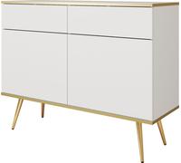 DomoHome Commode KSZ-107 Commode avec tiroirs 107 cm - Blanc moderne brillant Avec Push-To-Open, Pieds en métal 23 cm, Plateau stratifié 16 mm Plateau anti-rayures