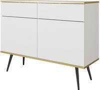 DomoHome Commode KSZ-107 Commode avec tiroirs 107 cm - Blanc moderne brillant Avec Push-To-Open, Pieds en métal 23 cm, Plateau stratifié 16 mm Plateau anti-rayures