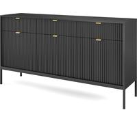 DomoHome Commode Nova élégante de haute qualité - 154x83x39 cm Façade rainurée, Poignées dorées, Design polyvalent Avec 3 tiroirs et 3 portes, Couleur : Noir, Cadre Noir