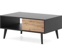 DomoHome Table de salon stylée, table basse WILLOW Chêne noir Artisan 104x46x68 cm - Table basse avec 2 tiroirs, système Push-to-Open et pieds en bois pour un intérieur moderne