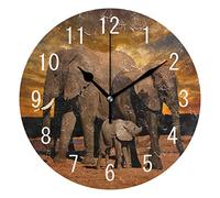 Domoko Home Decor éléphant d'Afrique Coucher de Soleil Paysage Rond Acrylique Horloge Murale Non tic-tac Horloge silencieuse Art Salon Cuisine Chambre à Coucher