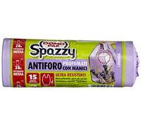 Domopak Spazzy - Sacs poubelle, ultra résistant, Poubelle moyenne 28 L, rouleau, parfumé, avec poignées - 15 sacs - [Lot de 4]