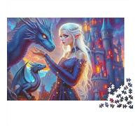 Dompteuse de Dragon Elfique Puzzle pour Adultes Puzzle 1000 Pièces Château Fantastique Puzzle en Famille Détente Décoration 70x50cm/1000pcs
