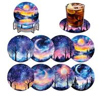 DOMROM Lot de 8 sous-verres de peinture diamant avec support, dessous-de-verre pour adultes débutants 5D à faire soi-même, ciel étoilé nocturne, kits de peinture diamant fournitures d'artisanat