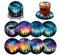 DOMROM Lot de 8 sous-verres de peinture diamant avec support, dessous-de-verre pour adultes et débutants 5D à faire soi-même Motif ciel étoilé