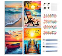 DOMROM Plage Peinture Numero Adulte, Océan Lot de 4 Kits Peinture par Numéros avec Cadre, DIY Peinture Acrylique Coloriage Par Numero Paint by Numbers pour la Décoration de la Maison 20x30cm