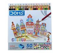 Doms Boîte de crayons de couleur | Lot de 50 nuances et 2 taille-crayons gratuits | Pré-taillé, super lisse, forme hexagonale | Affûtage lisse, couleurs vives | Processus de collage précis