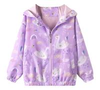 Domueay Blouson Filles Coupe-Vent Veste Capuche Animal violet Manteau Enfant Manche Longue Manteaux Zipper Poche Printemps Automne Légers Outwear Doublure en Coton 4-5 Ans