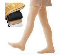 Domueay Collants épais pour filles, Thermiques d'hiver Opaque Collant avec pieds en polaire Décontractés Chauds Extensibles Leggings pour Performance danse école ballet, 8-10 ans, Couleur peau