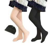 Domueay Filles Thermiques Collants Chauds, Lot de 2, Opaques Collant et Doublure Opaque, Enfants Classique Hiver Collants pour Performance danse école ballet, 2-4 ans, Noir & Peau