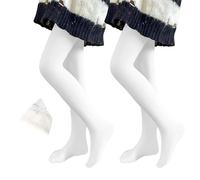 Domueay Filles Thermiques Collants Chauds, Lot de 2, Opaques Collant et Doublure Opaque, Enfants Classique Hiver Collants pour Performance danse école ballet, 4-6 ans, Blanc