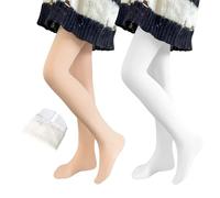 Domueay Filles Thermiques Collants Chauds, Lot de 2, Opaques Collant et Doublure Opaque, Enfants Classique Hiver Collants pour Performance danse école ballet, 6-8 ans, Blanc & Peau