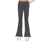 Domueay Leggings évasés pour Fille, Extensible Respirant Collants Flare, Taille Haute Pantalons Longs, Vêtements de Gymnastique Activités pour Enfants Fitness Danse Scolaire 9-10 Ans, Gris