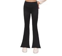 Domueay Leggings évasés pour Fille, Extensible Respirant Collants Flare, Taille Haute Pantalons Longs, Vêtements de Gymnastique Activités pour Enfants Fitness Danse Scolaire 9-10 Ans, Noir