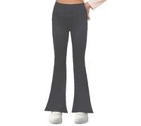 Domueay Leggings évasés pour Fille, Extensible Respirant Collants Flare, Taille Haute Pantalons Longs, Vêtements de Gymnastique Activités pour Enfants Fitness Danse Scolaire 11-12 Ans, Gris