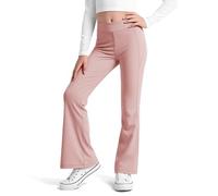 Domueay Leggings évasés pour Fille, Stretch Léger Taille Haute Sport Pantalons Longueur, Toucher Brossée Legging pour Gymnastique Activités Fitness Danse Enfants Vêtements 10-11 Ans, Rose