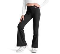 Domueay Leggings évasés pour Fille, Stretch Léger Taille Haute Sport Pantalons Longueur, Toucher Brossée Legging pour Gymnastique Activités Fitness Danse Enfants Vêtements 6-7 Ans, Noir