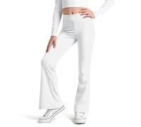 Domueay Leggings évasés pour Fille, Stretch Léger Taille Haute Sport Pantalons Longueur, Toucher Brossée Legging pour Gymnastique Activités Fitness Danse Enfants Vêtements 6-7 Ans, Blanc