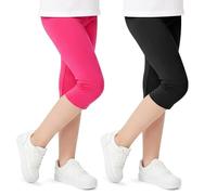 Domueay Leggings Fille 3/4 Coton Capri Pantalon, Lot de 2, Âge 6-13 Ans | Extensible Respirants Léger Doux Legging Court, Filles Été Opaque Pantacourt, Enfant Sport Gymnastique Décontracté Vêtements