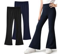 Domueay Leggings Flare pour Fille, Lot de 2, Coton Bootcut Legging 5-16 Ans | Respirant Elastique Doux Couleur Unies Pantalon évasé, Enfant Vêtements Décontracté Danse Sport Scolaire Gymnastique Fitness