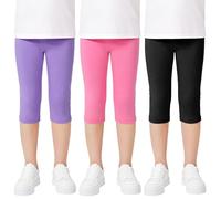 Domueay Leggings pour Filles 3/4 Coton Shorts Legging, Lot de 3, 6-13 Ans | Respirants Doux Confortables Extensibles Capri Pantalons, Enfants Été Vêtements Gymnastique Sport Scolaire Loisirs Cycliste