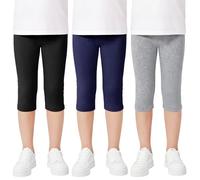 Domueay Leggings pour Filles 3/4 Coton Shorts Legging, Lot de 3, 6-13 Ans | Respirants Doux Confortables Extensibles Capri Pantalons, Enfants Été Vêtements Gymnastique Sport Scolaire Loisirs Cycliste