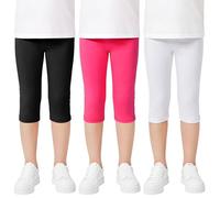 Domueay Leggings pour Filles 3/4 Coton Shorts Legging, Lot de 3, 6-13 Ans | Respirants Doux Confortables Extensibles Capri Pantalons, Enfants Été Vêtements Gymnastique Sport Scolaire Loisirs Cycliste