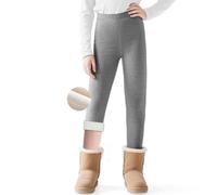 Domueay Leggings Thermiques pour Filles, Coton Chaud Legging d'hiver Doublé en Polaire, Élastique Taille Haute Fleece Pantalon Long, Enfant Adolescent Vêtements Thermiques 12-14 Ans, Gris