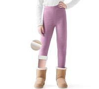 Domueay Leggings Thermiques pour Filles, Coton Chaud Legging d'hiver Doublé en Polaire, Élastique Taille Haute Fleece Pantalon Long, Enfant Adolescent Vêtements Thermiques 12-14 Ans, Violet