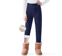 Domueay Leggings Thermiques pour Filles, Coton Chaud Legging d'hiver Doublé en Polaire, Élastique Taille Haute Fleece Pantalon Long, Enfant Adolescent Vêtements Thermiques 12-14 Ans, Bleu