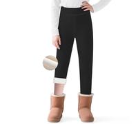 Domueay Leggings Thermiques pour Filles, Coton Chaud Legging d'hiver Doublé en Polaire, Élastique Taille Haute Fleece Pantalon Long, Enfant Adolescent Vêtements Thermiques 10-12 Ans, Noir