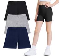 Domueay Mädchen Kurze Leggings Baumwolle Radlerhose, 3er Pack, GR. 110-164 | Sommer Activewear Shorts, Unter Kleid Hosen, Elastische Sporthose, Turnhose, Kinder Sommerhose für Sport Laufen Tanz École
