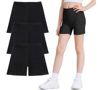 Domueay Mädchen Kurze Leggings Baumwolle Radlerhose, 3er Pack, GR. 110-164 | Sommer Activewear Shorts, Unter Kleid Hosen, Elastische Sporthose, Turnhose, Kinder Sommerhose für Sport Laufen Tanz École
