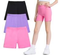 Domueay Mädchen Kurze Leggings Baumwolle Radlerhose, 3er Pack, GR. 110-164 | Sommer Activewear Shorts, Unter Kleid Hosen, Elastische Sporthose, Turnhose, Kinder Sommerhose für Sport Laufen Tanz École