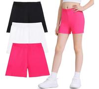 Domueay Mädchen Kurze Leggings Baumwolle Radlerhose, 3er Pack, GR. 110-164 | Sommer Activewear Shorts, Unter Kleid Hosen, Elastische Sporthose, Turnhose, Kinder Sommerhose für Sport Laufen Tanz École