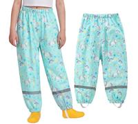 Domueay Pantalon de Pluie Enfant, Imperméable Garçons Filles Coupe-Vent Respirant Léger Cheval Vert Mignons Motifs Pantalons de Boue Reflechissant Sport Non Doublé Vêtements pour 3-4 Ans