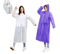 Domueay Poncho Imperméable 2 Pièces Réutilisable EVA Cape de Pluie avec Capuche Femme Adulte Leger Vetement Respirant pour Festival Camping Randonnée, Blanc et Violet