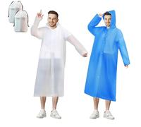 Domueay Poncho Pluie Imperméable 2 Pièces Réutilisable EVA Cape de Pluie avec Capuche Homme Poncho de Pluie Adulte Leger Vetement de Pluie Respirante pour Festival Camping Randonnée, Blanc et Bleu