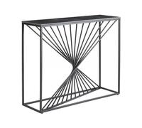 DOMUS - Console Plateau Céramique Marbré Noir Pieds Métal Noir