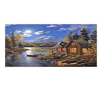 Domybest Chalet au Bord de la Rivière 5D DIY Diamond Painting Grande Taille Paysage Diamond Painting Kit Complet Bricolage Artisanat Peinture Diamant 5D Complet Point de Croix Décoration 80x40cm